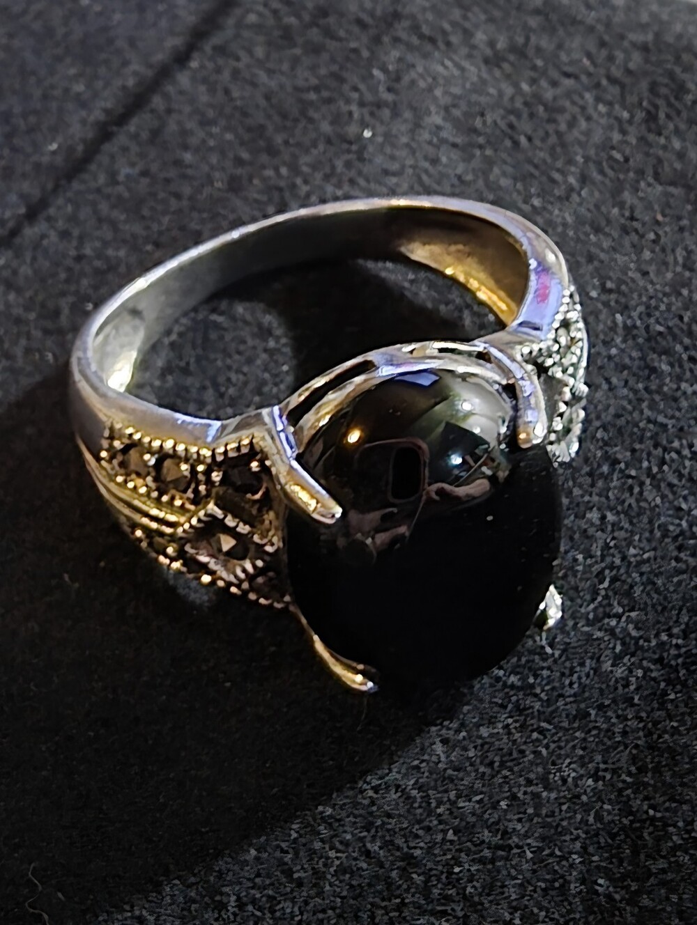 Silver Women's Black Onyx And Marcasite Vintage-Style Statement Ring